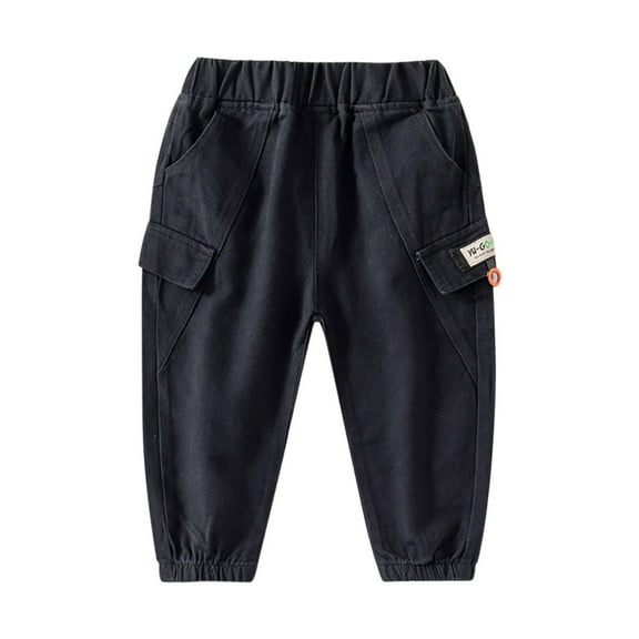 Odeerbi Toddler Boys Cargo Pants Cotton Drop Crotch Pants Children's Casual Work Pants Leg Tied Pants with Pockets Toddler Clothes Black