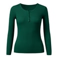 thumbnail image 6 of YDFCWXW Long Sleeve Shirts for Women 2025 Fall Henley Top Slim Fit Ribbed Knit Cute Basic Tee Button Up Thermal Tunic Tops (Green, S), 6 of 6