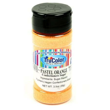 Trucolor Natural Color Confectioners Sanding Sugar Fine Crystals - 3.5 Ounce Pastel Orange