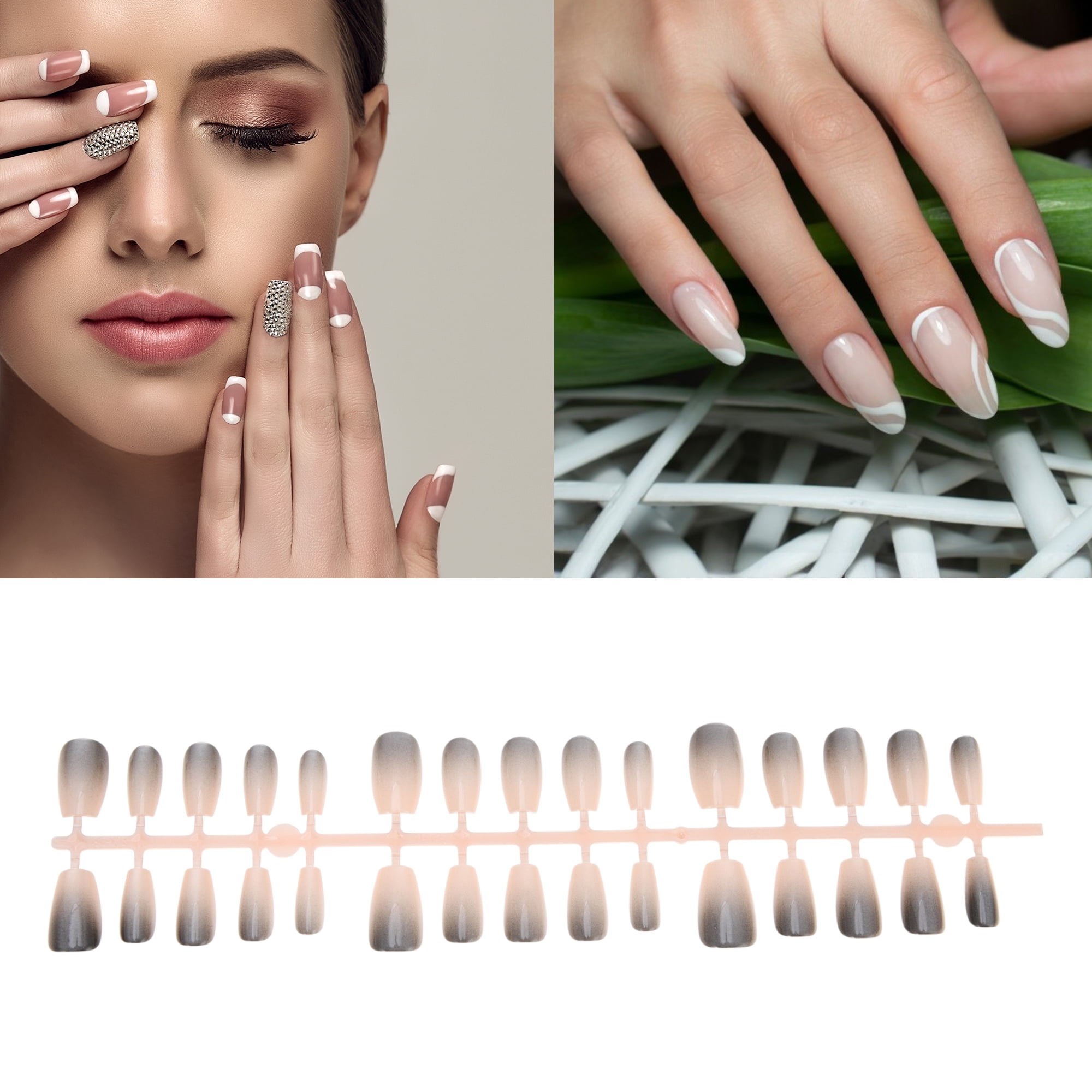 Unique Bargains Gradient Short Coffin Fake Nails 1Set/30Pcs 193-06