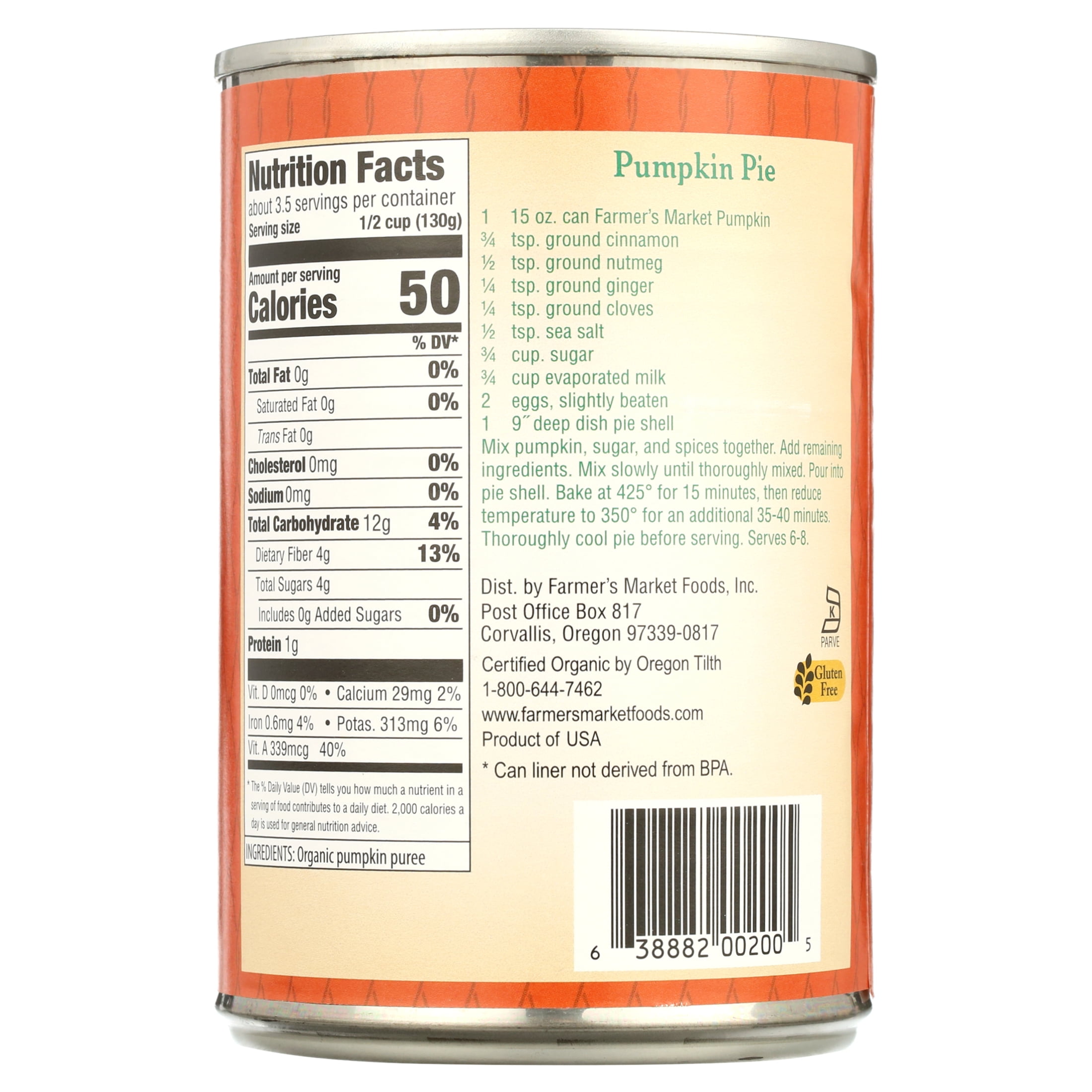 (3 pack) Farmers Market Foods Farmers Market  Pumpkin, 15 oz
