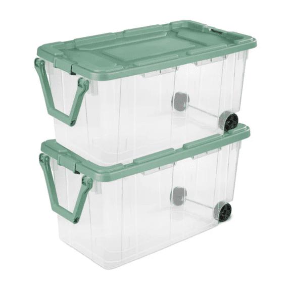 Extra-Large Wheeled Rugged Storage Bin, 160 Quart, Green, 2 Pack