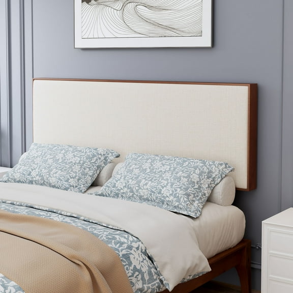 Full Size Solid Bamboo Wood Upholstered Headboard, Adjustable Height, Rectangle Bed Headboard With Cushion