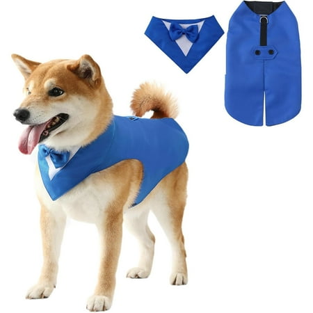 UOSIA Dog Tuxedo Dog Suit and Bandana Set Dogs Formal Wedding Party Costume Shirt S Blue