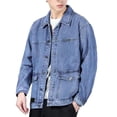 thumbnail image 2 of Joernso Men Denim Jacket Lapel Long Sleeve Jacket Coat with Large Pockets Spring Autumn Button Closure Cargo Outwear, 2 of 7