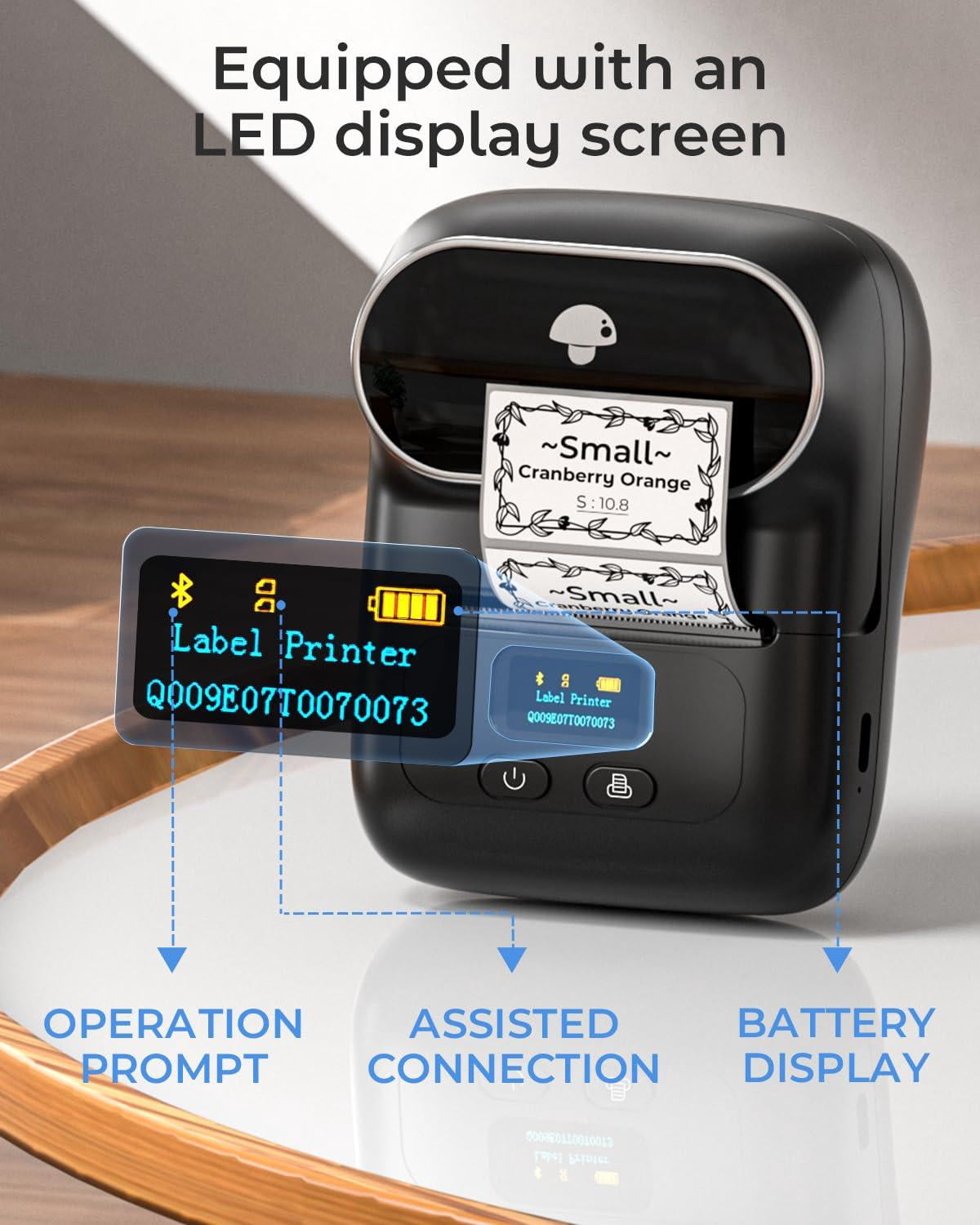 Label Maker - M110 Address Printer Thermal For Business  Office School Home-use Barcode Logo Clothing Labels With 3 Roll Black