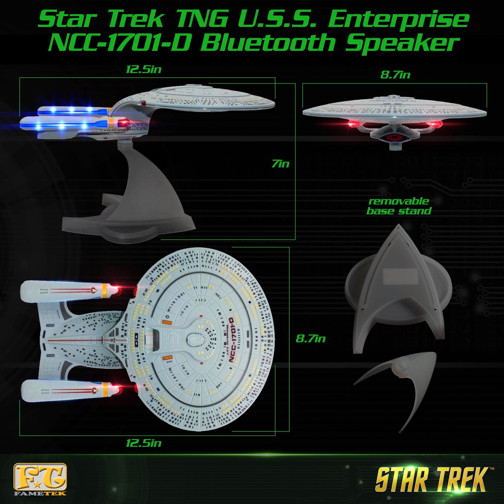 FAMETEK Star Trek U.S.S. Enterprise 1701-D – Enterprise Replica Bluetooth Speaker, Engine Noise Sleep Machine, Night Light with Sound Effects