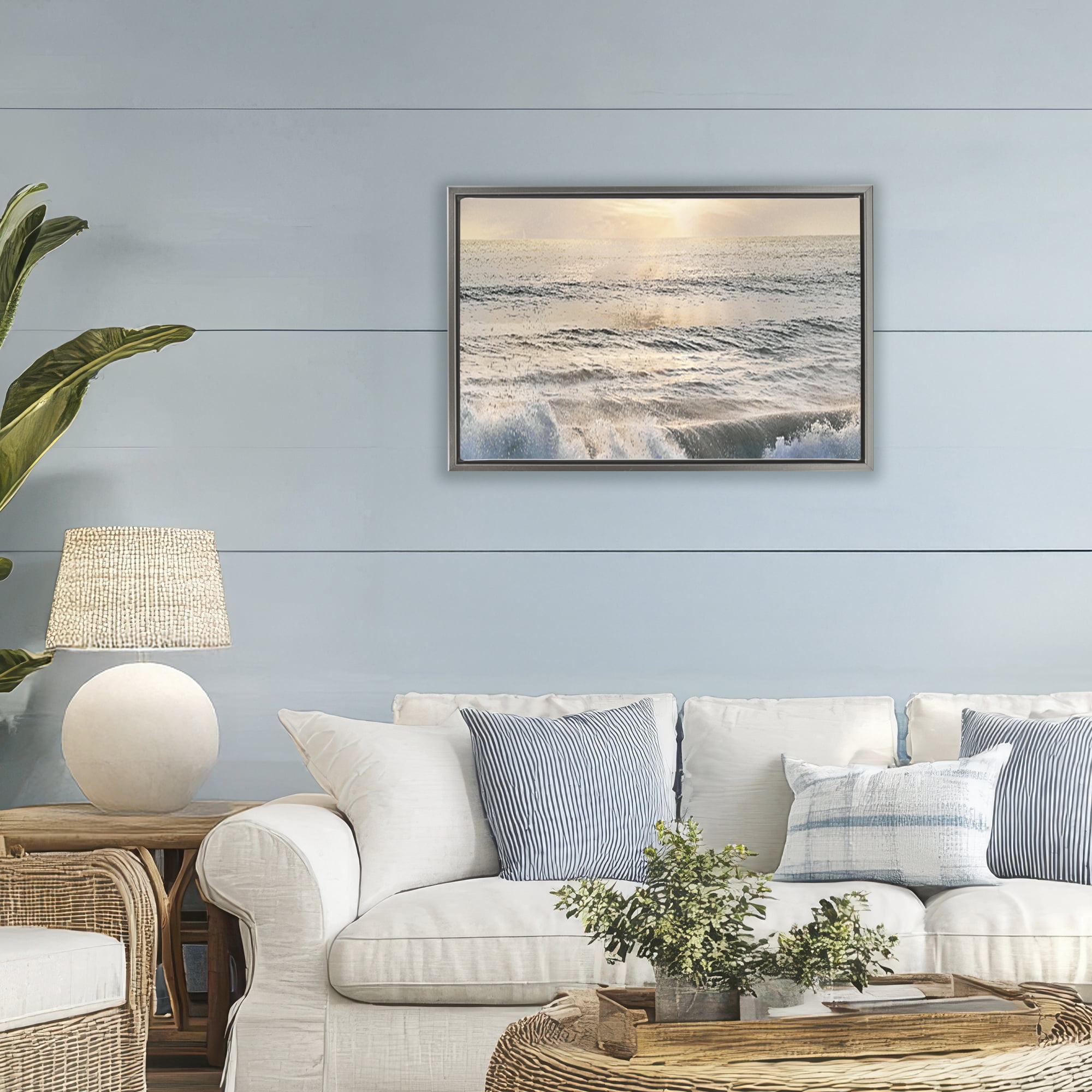 Stupell Industries Sunset Foam Along Shoreline Gray Framed Floater Canvas Wall Art, design by Mike Calascibetta