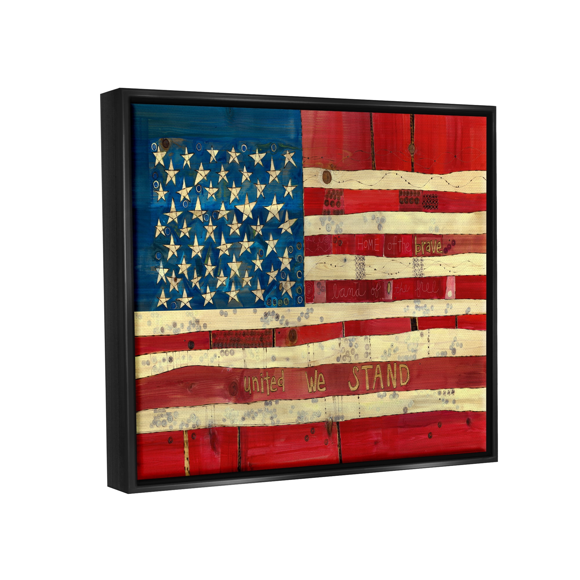 Stupell Industries United We Stand Independence Day Festive American Flag Painting Jet Black Floating Framed Canvas Print Wall Art, Design by Stephanie Burgess