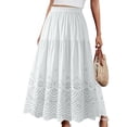 thumbnail image 2 of BUIGTTKLOP Women's Maxi Skirt Boho Eyelet Embroidery Long Skirt Elastic High Waist A-Line Summer Casual Beach Skirts, 2 of 6