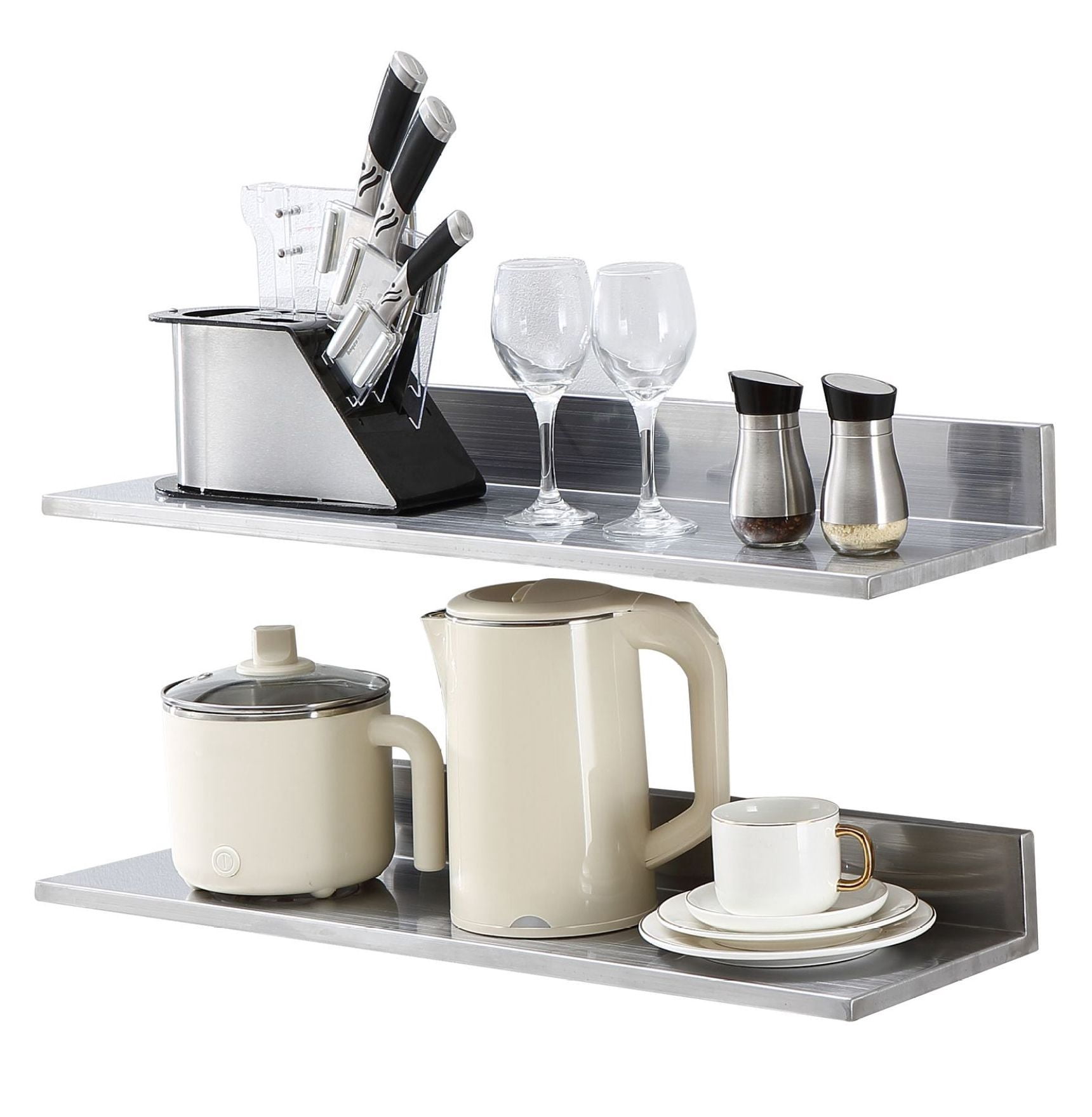 Stainless Steel Shelf 8.6x30 inch, Wall Mounted Floating Shelves with Backsplash, 44lbs Capacity, Heavy Duty Storage for Kitchen, Restaurant, Bar & Hotel
