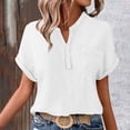 thumbnail image 6 of PUMISAS Short Sleeve T-Shirt For Women Summer Button Pullover Solid Color Casual Tops V-Neck Tunic Loose Blouses With Pocket, 6 of 9
