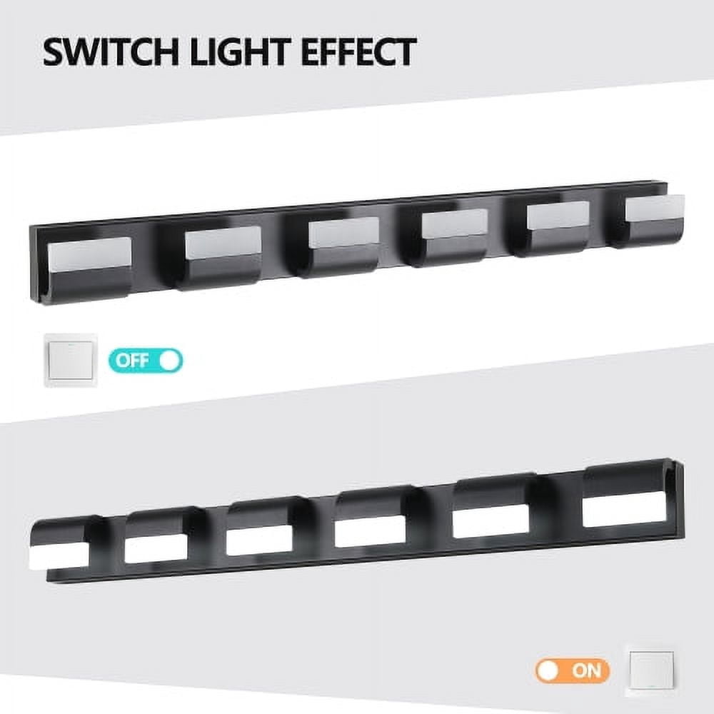 Hi-LIGHTS,6-Light Modern Bathroom LED Vanity Light With Acrylic Lampshade,Bathroom Wall Lighting for Bathroom,Dressing Room,Bedroom,Living Room(Black)