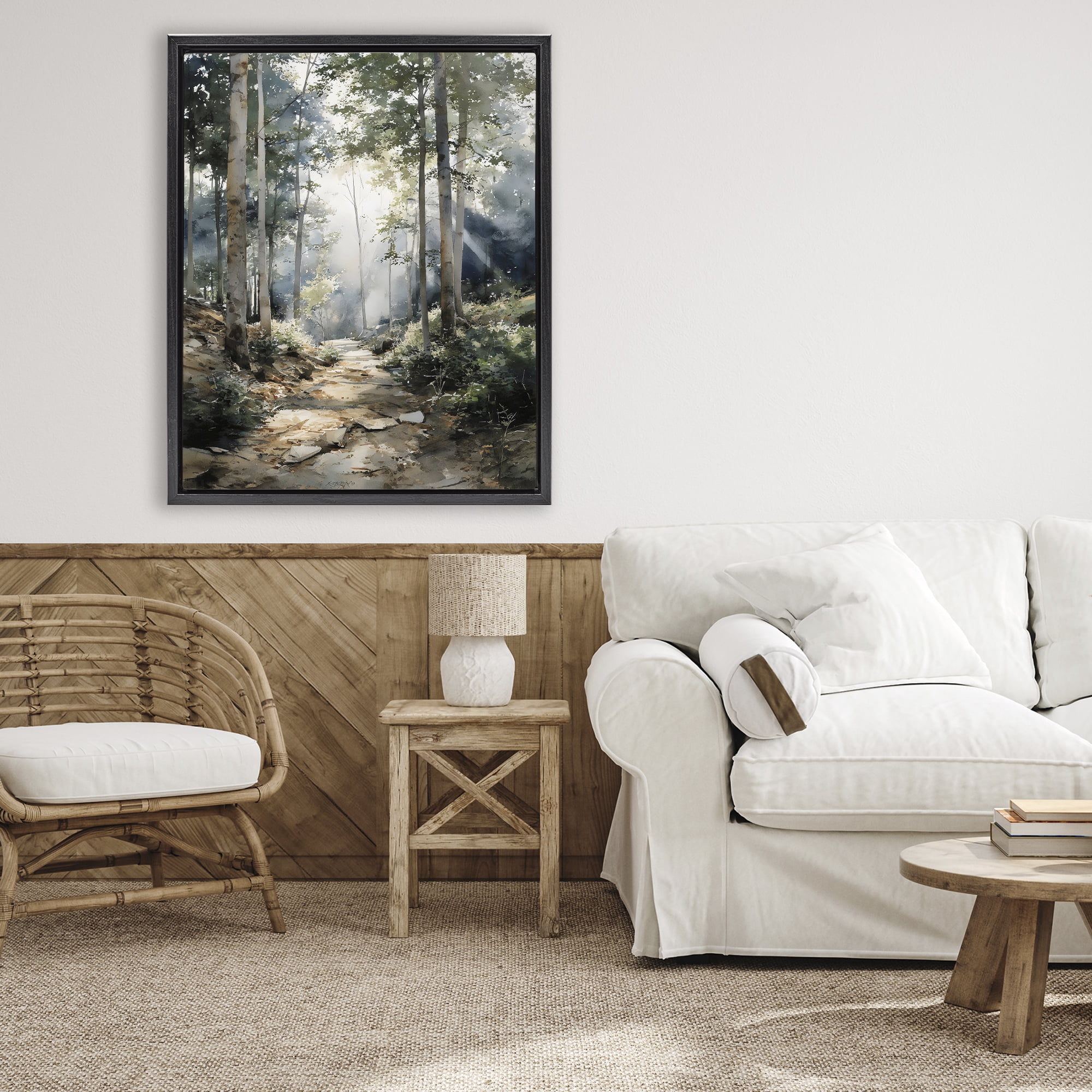 Stupell Industries Through The Woods Pathway Black Framed Floater Canvas Wall Art, design by Franklyn Gregory