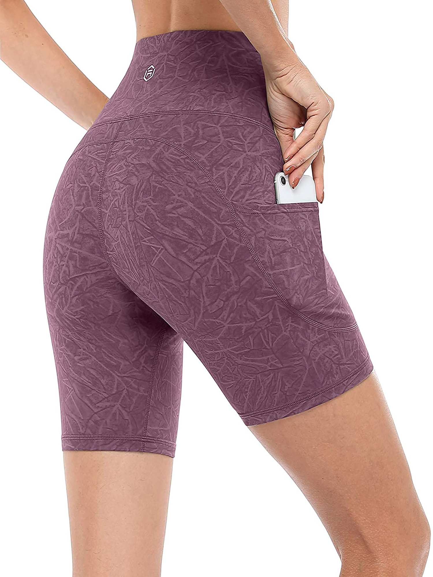Women's Workout Bike Yoga Print Short Side Pockets High Waist Exercise