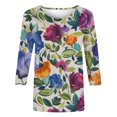 thumbnail image 5 of TSADFHJI Hauts d'Hiver pour Femmes, T-Shirt Décontracté à Imprimé Floral, Col Rond, Manches 3/4, Coupe Ample, Bleu Top S, 5 of 5