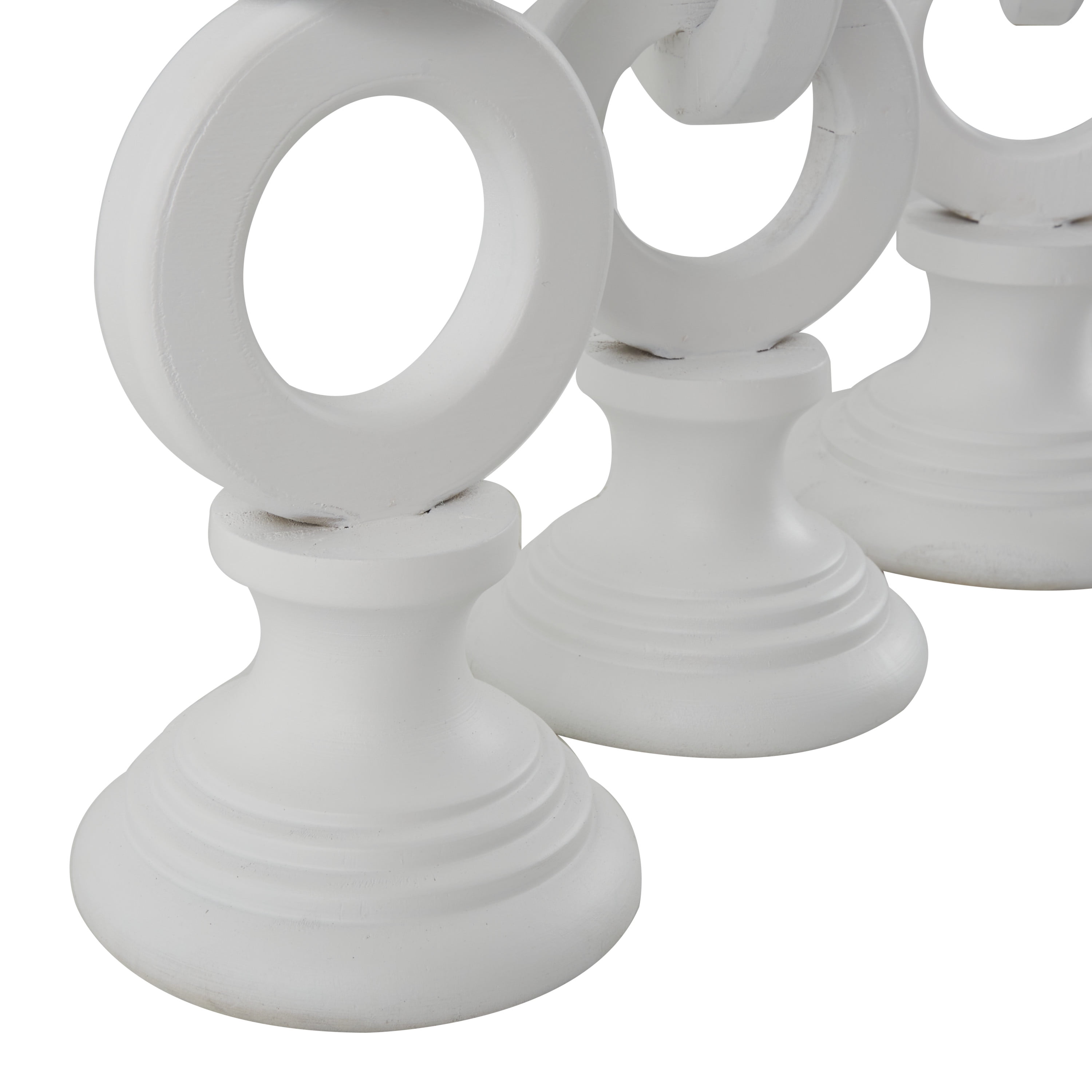 DecMode 3 Candle White Wooden Chain Link Candle Holder, Set of 3