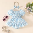 thumbnail image 2 of Baby Girls 2 Pcs Summer Romper Dress Outfit Short Sleeve Square Neck Frill Trim Plaid Jumpsuit Headband Set, 2 of 9