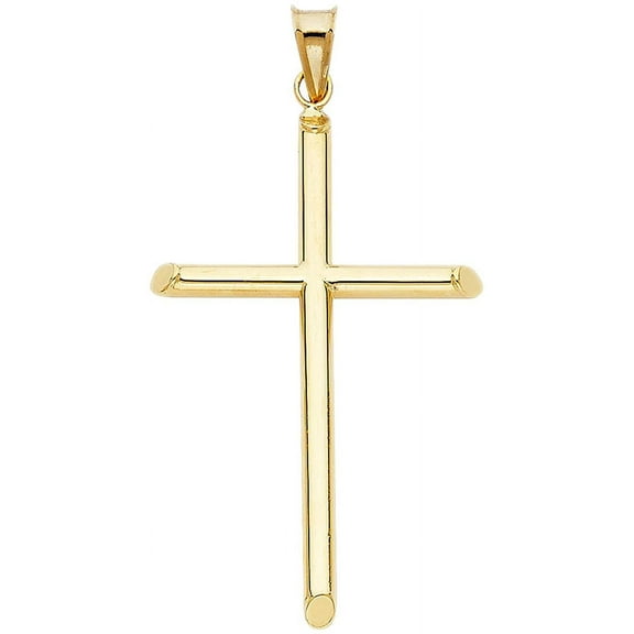 14k Yellow Gold Religious Classic Cross Charm Pendant 43mm X 25mm