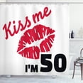thumbnail image 1 of Ambesonne 50th Birthday Shower Curtain, Age 50 Kiss Me, 69"Wx84"L, Red Black White, 1 of 3