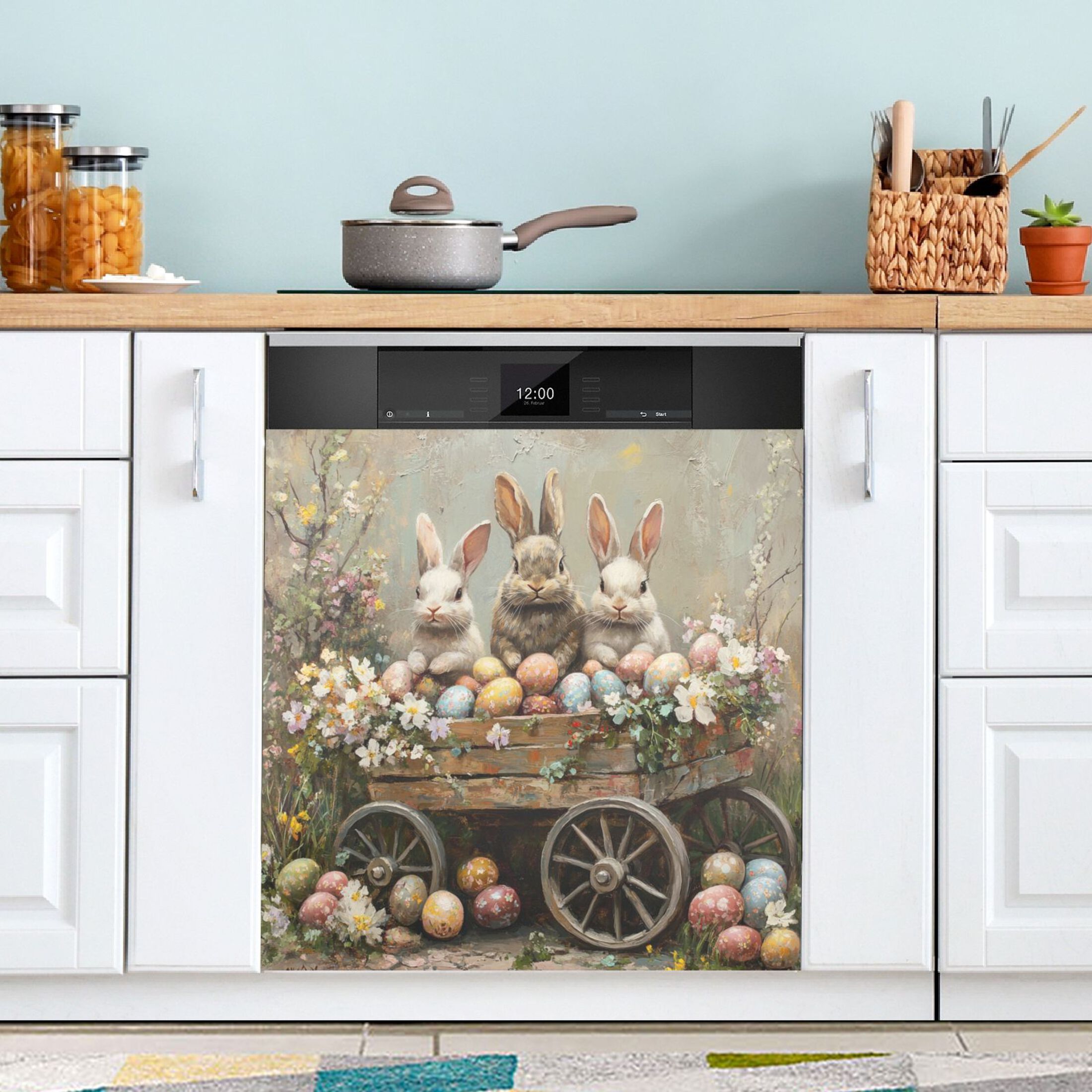 Dishwasher Magnetic Sticker 23x26 Inch Refrigerator Magnetic Sticker Washing Machine Magnetic Sticker Kitchen Panel Magnetic Sticker Home Decor The Three Easter Rabbits
