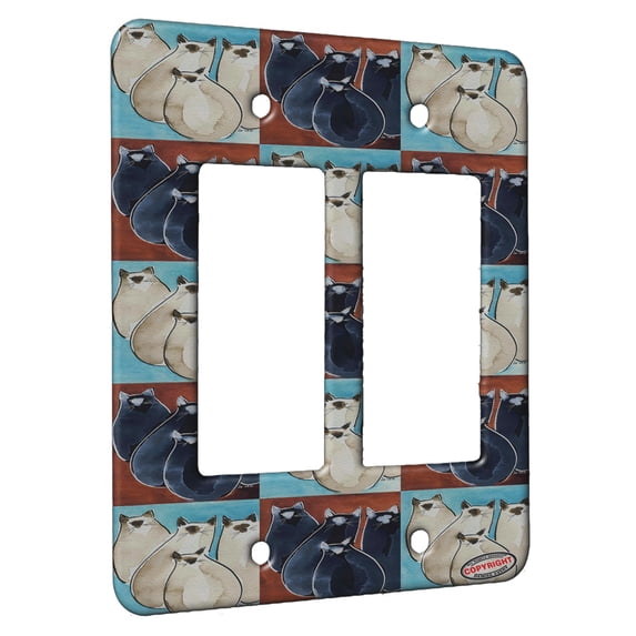 KuzmarK™ 2 Gang Rocker Wall Plate - Four Sealpoint Siamese Kitties Abstract Cat Pattern Art by Denise Every