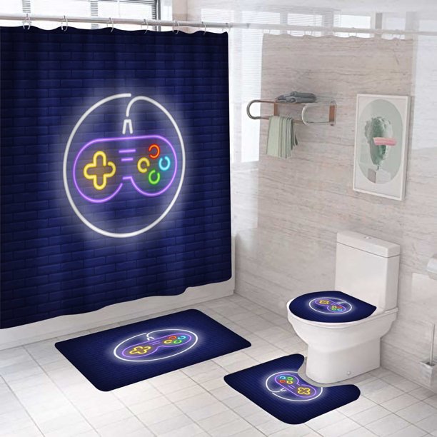 Cortinas de ducha para juegos, juegos de baño con cortina de ducha y alfombras, cortinas de control de juego, decoración de baño para niños, juegos de decoración de baño para niños, juegos de