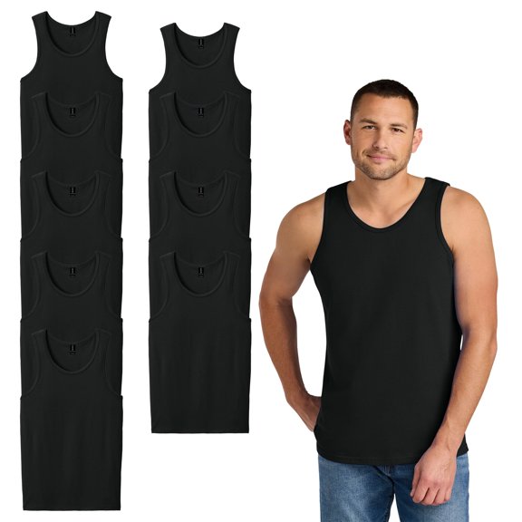 Gildan Men’s Heavy Cotton Tank Top, Sleeveless Shirt, Bound neck, Classic Fit, Black, 9-Pack, S