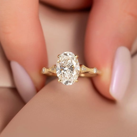 Solitaire Brilliance 2CT Oval Lab Diamond Vintage Cluster Engagement Ring for Women 10k Yellow Gold Ring Size 4