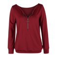 thumbnail image 4 of Mujeres Casual Hombro frío Cuello en V Suelto Cremallera sólida Manga larga Tops Blusa de mujer Fridja  fjkfkj4278, 4 of 5