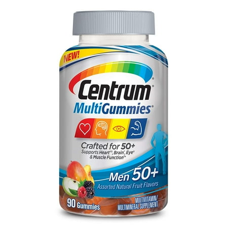 3 pack Centrum MultiGummies Men 50+ Multivitamin Supplement Assorted Fruit 90 ct