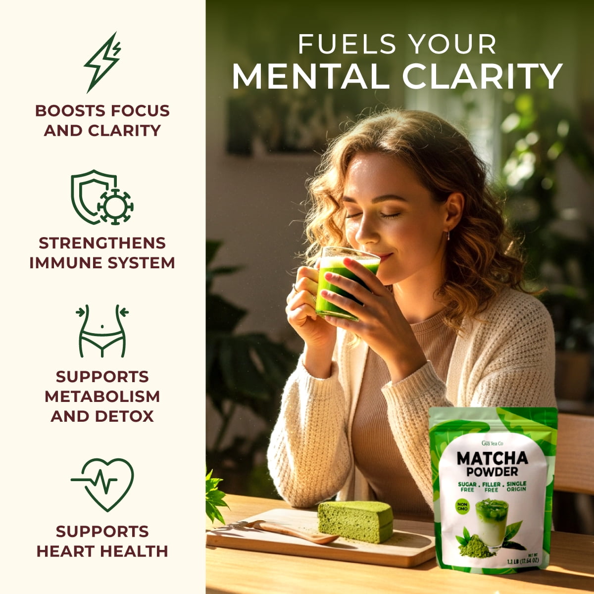 Gya Tea Co Matcha Powder 1.1lb (17.64 Oz) - Authentic Japanese First Harvest Ceremonial Grade Matcha Green Tea Powder for Cafe Quality Beverages - Premium Culinary Grade - No Sugar, Resealable Pouch