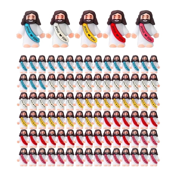 100 Pcs Little Jesus Figures – “Jesus Loves You” Mini Jesus in 5 Bright Colors, Religious Hide and Seek Game Favors for Easter, Sunday School, Baptism, and Church Events