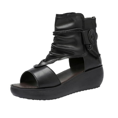 

Womens Sandals Women S Fashion Thick Bottom Wedge Sneakers Ladies Ourdoor Zip Up Platform Shoes Women S Sandals Pu Black 37
