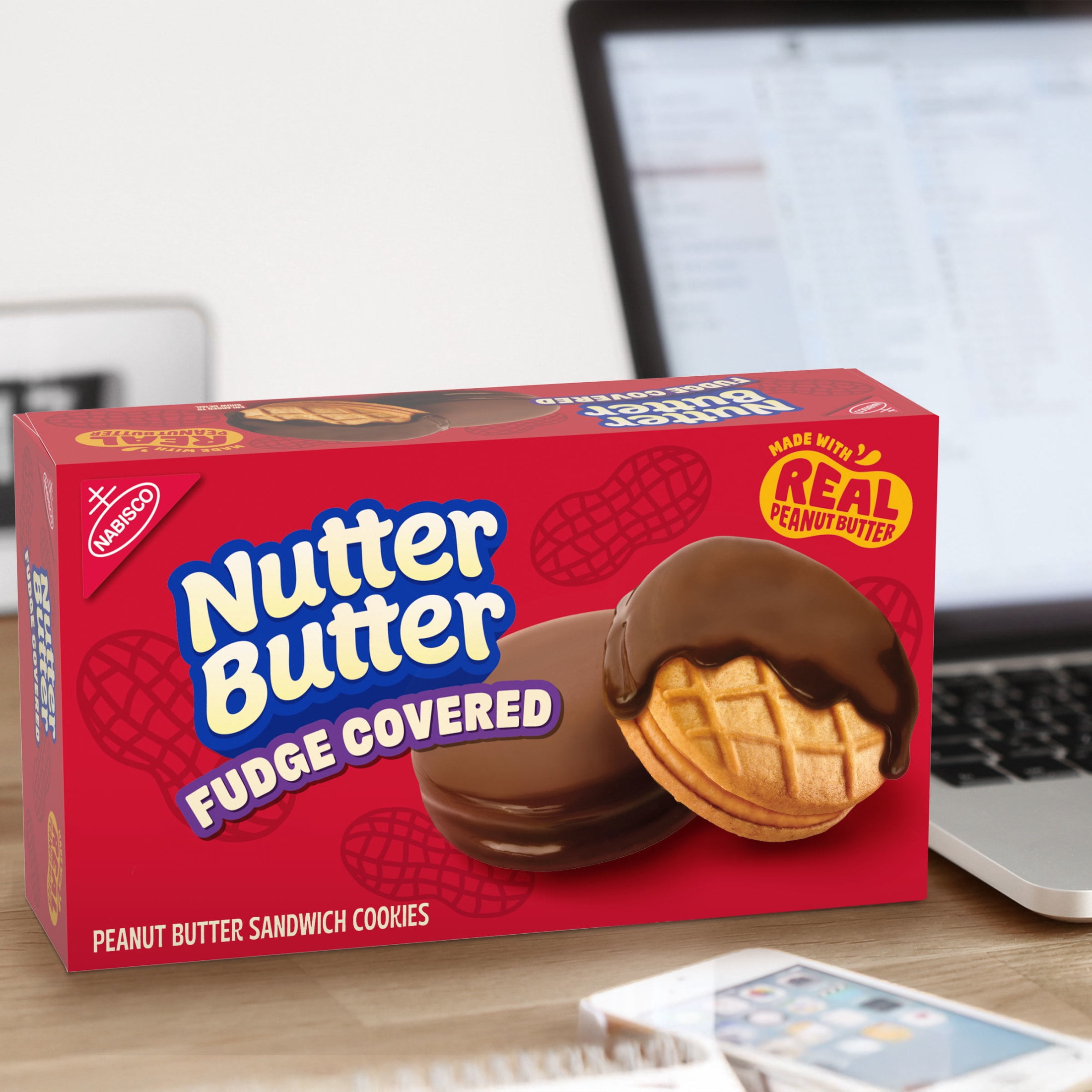 NUTTER BUTTER Fudge Covered Peanut Butter Sandwich Cookies, 7.9 oz