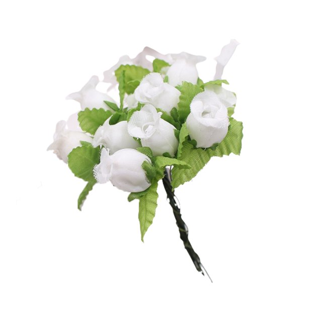 Naiovety Flores artificiales Rosa Mini ramo hogar boda autoensamblaje presente falso Año Nuevo fiesta arreglo Navidad Kits de decoración para fiestas Blanco verde