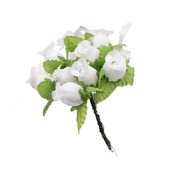 Bearachild Cabezas Flores artificiales Rosa Mini ramo Hogar Boda Guirnalda Plantas falsas Arreglo de decoración de fiesta de año nuevo Kits de decoración para fiestas Blanco verde