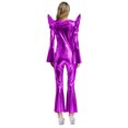 thumbnail image 2 of Moggemol Womens 70s Rave Outfits Shiny Metallic Bell Bottom Alien Jumpsuit Purple S, 2 of 4