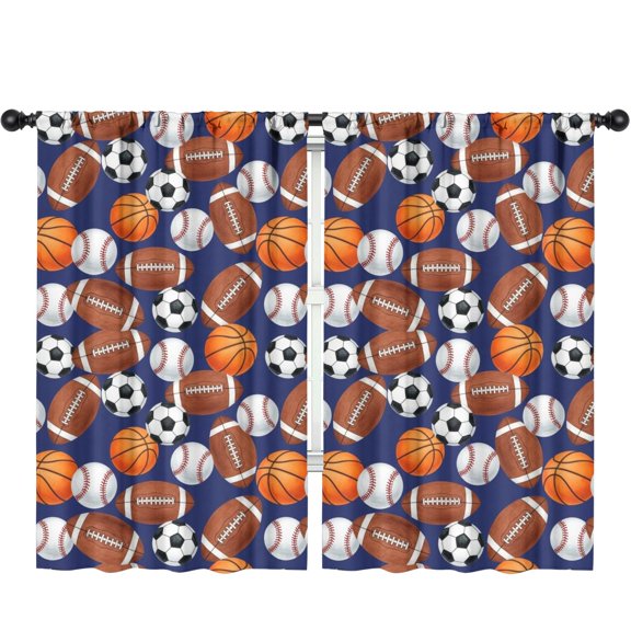 Blackout Kids Curtains,Football and Rugby Navy Pattern Children's Insulated Curtains Set Of 2,Bedroom Essentials,Toddler Room Decor 52"x84"