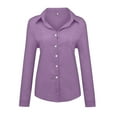 thumbnail image 5 of Womens Linen Button Down Shirts Loose Fit Long Sleeve Collared Blouse Casual V Neck Tops Outfits Purple XL, 5 of 5