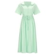 thumbnail image 5 of Riforla Women Elegant Lapel Button Belt Solid Color Long Skirt V Neck Breathable Casual Short Sleeved Dress Summer Dresses Petite Women Green L, 5 of 9