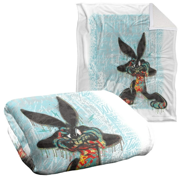 Looney Tunes Blanket, 50"x60", Graffiti Rabbit Sherpa Back Super Soft Throw