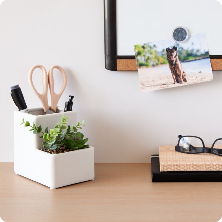 U Brands Ceramic Desktop Planter Pencil Cup, White photo 6