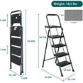 thumbnail image 4 of HBTower 4 Step Ladder with Tool Tray, Folding Step Stool with Wide Anti-Slip Pedal, Sturdy Steel Ladder, Convenient Handrail, Lightweight, Portable Steel Step Stool, Black, 4 of 10