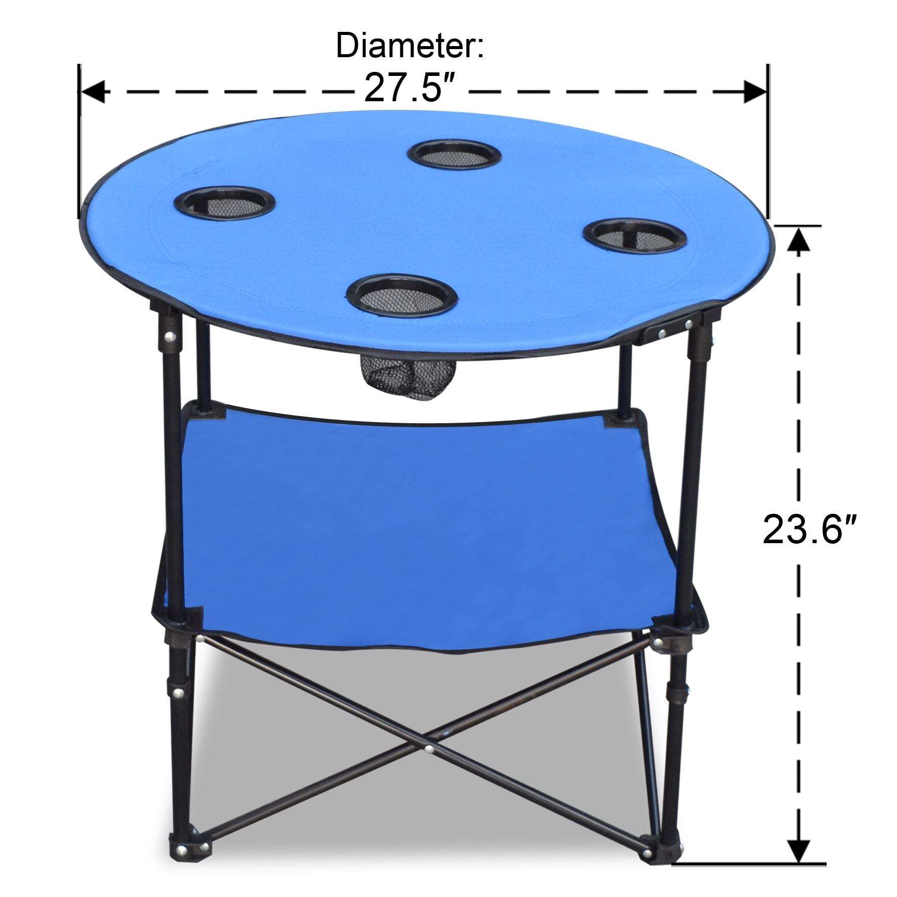 Strong Camel Folding Picnic Table Dia 27.5" Collapsible Round Table with 4 Cup Holders, Carry Case Included (with Shelf)