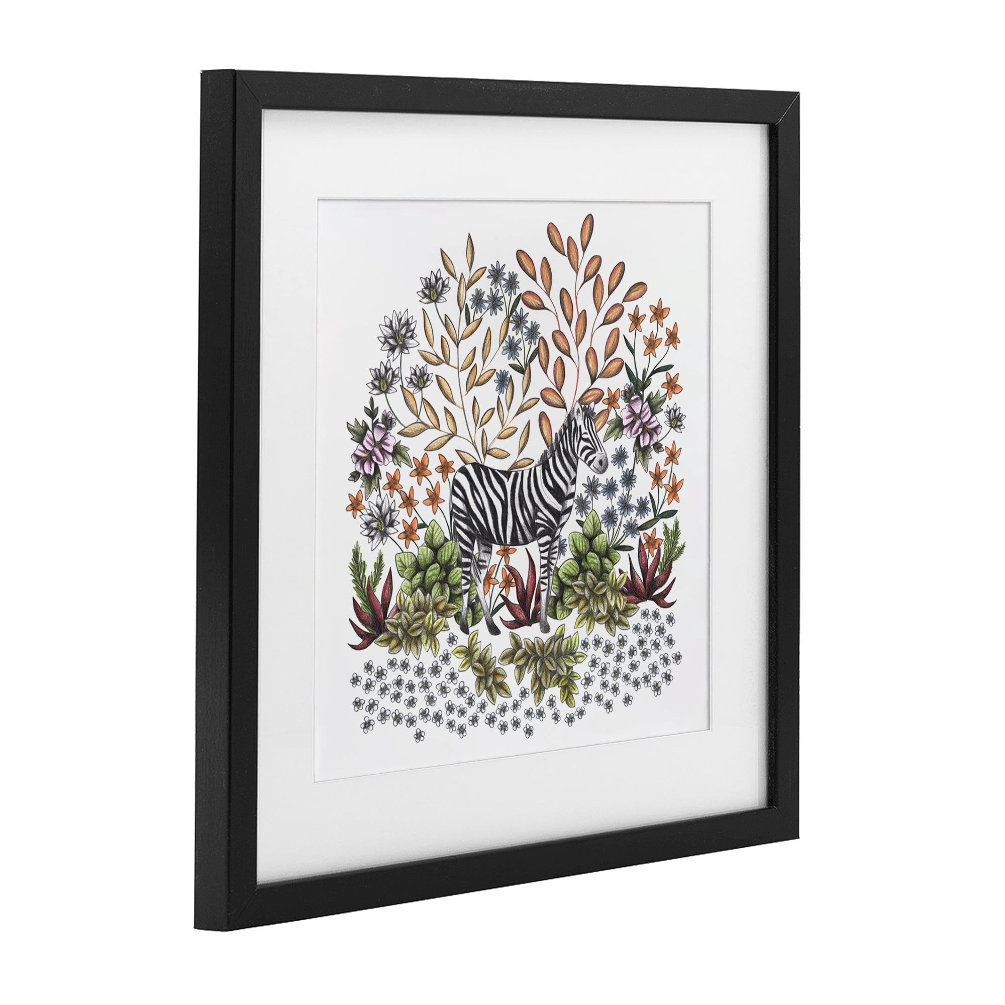 Jungle Wildlife Zebra Black Framed Print Under Glass, design by Cecilia Battaini