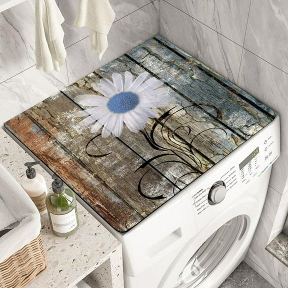 Simple Floral Washer Dryer Cover Mat Daisy Flower Fridge Dust Dryer Washing Top Dust Proof Covers Oven Coffee Mat Desk Cover Boho Style Multi-Purpose Mat, 23.6x19.7in
