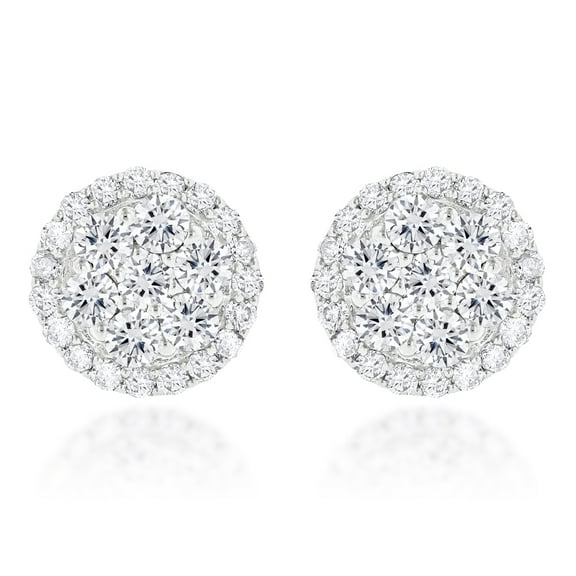 Ladies 14K Cluster Design Natural 1.2 Ctw Diamond Stud Comfortable Earrings (Yellow Gold)