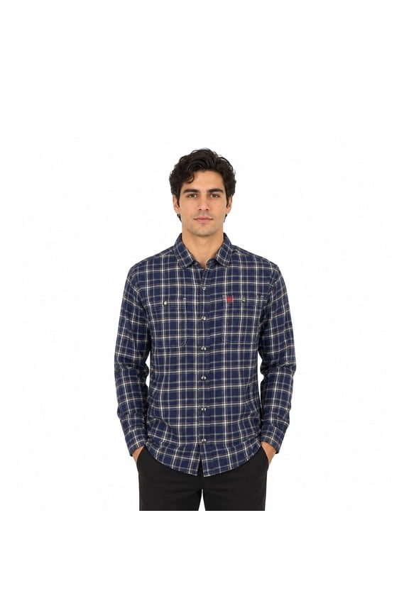 FR Men's Navy Plaid Shirt Monument Jacket Long Sleeve