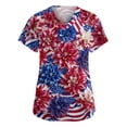 thumbnail image 2 of JoveMarine Women's V-Neck Short Sleeve Scrub Top with Pockets Independence Day Printed Work Blouse Spring Summer Casual Uniform for Daily Work Blue 2XL, 2 of 6